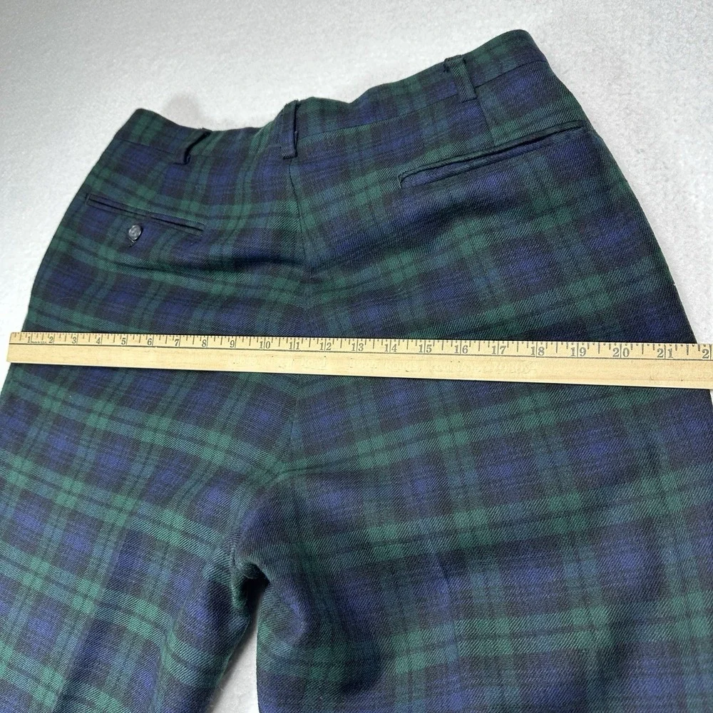 Vtg Jos A Bank Mens 32x28 Green Blue Plaid 100% Wool Dress Pleat Pants USA Made